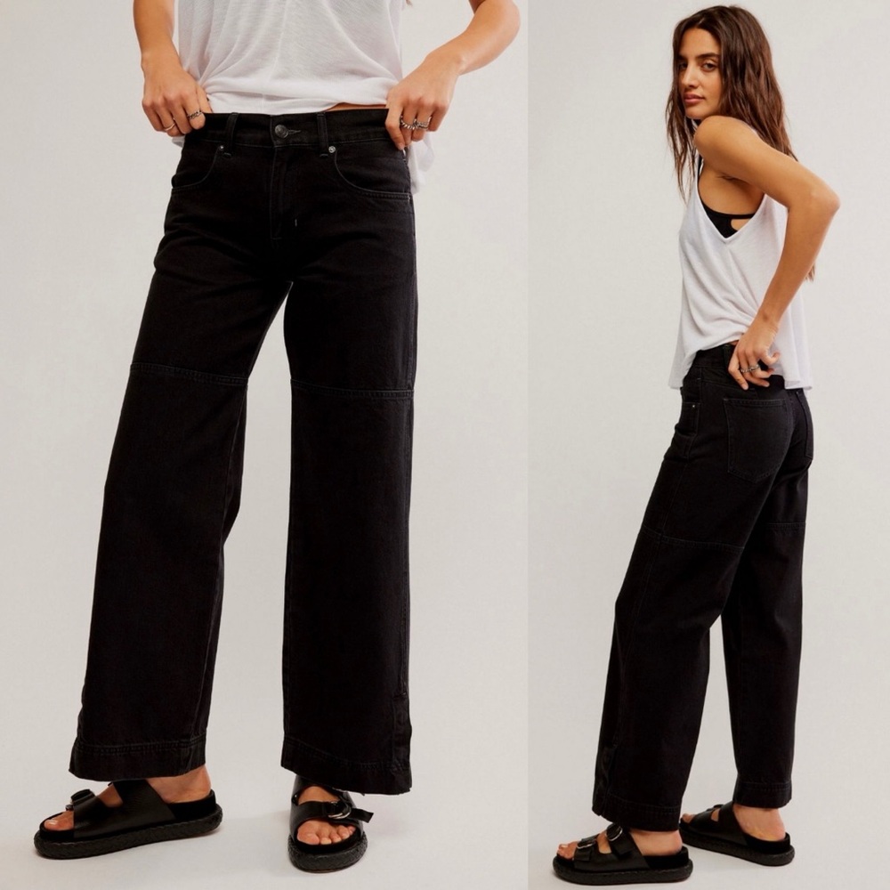 NWT Free People Benji Relaxed Wide Leg Jeans Dark Denim Sz 28 - Picture 2 of 10